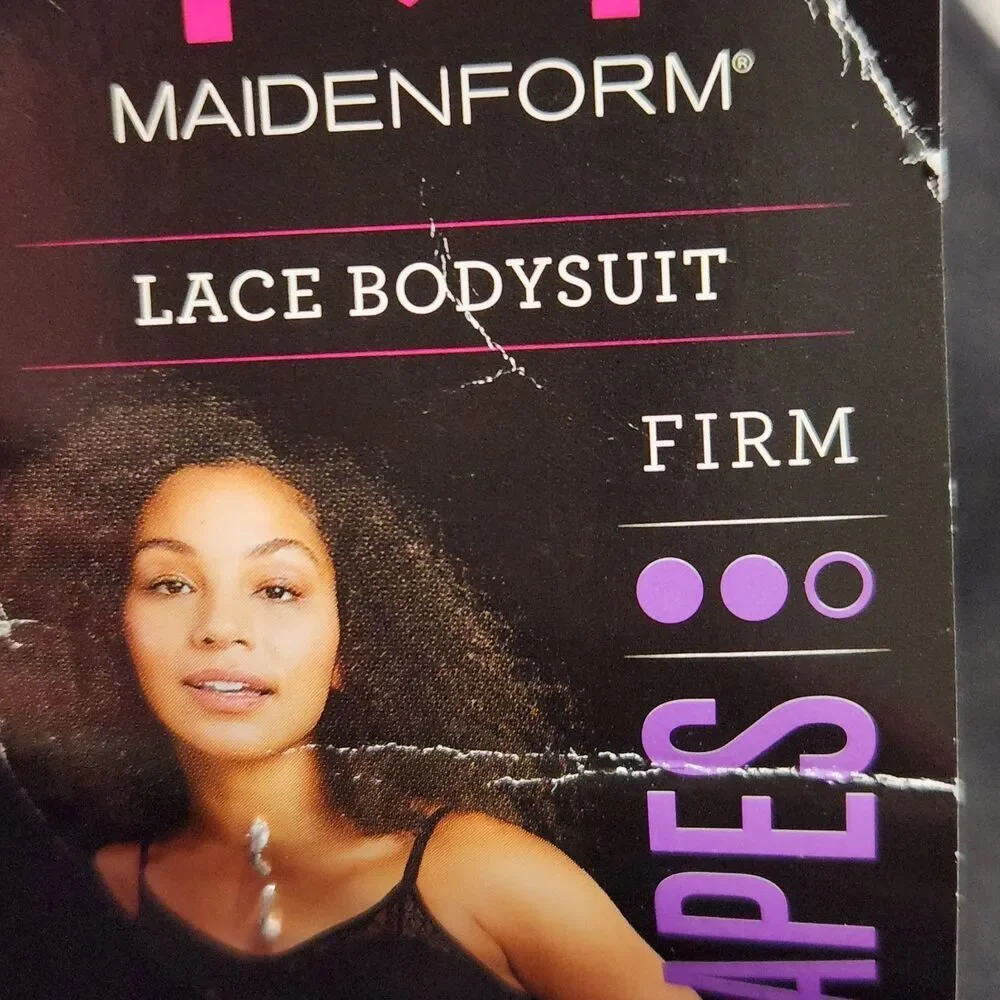 Maidenform Womens Shapewear Lace Bodysuit XL Black Frim Control Cool Comfort.